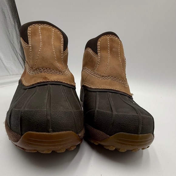 LL Bean Storm Chaser Mens 10.5 Brown Leather Rubber Slip On Duck Boots 0VV92 04 - Picture 2 of 8